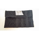 Clutch Bag- Black with Lace Contrast- Diamante/ Sequin ornamentation-Lined- Flap with Magnetic Closure