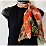 100% Silk Crinkle Chiffon Scarf- Soft flowing Drape- Autumn Tones