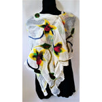 Felt Shawl- Scarf-White floral design-Cotton / Wool