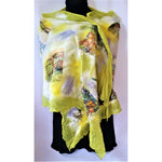 Felt Shawl- Scarf- Lemon Coloured / White- Cotton / Wool