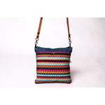 Up-styled fabric bag- Small bucket bag-Muticoloured stripped pocket- Zipper for top closure