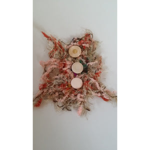 Brooch- Pin onto head wear or Knitwear- Retro Button- Eclectic mix of textiles