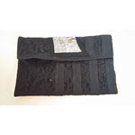 Clutch Bag- Black with Lace Contrast- Diamante/ Sequin ornamentation-Lined- Flap with Magnetic Closure
