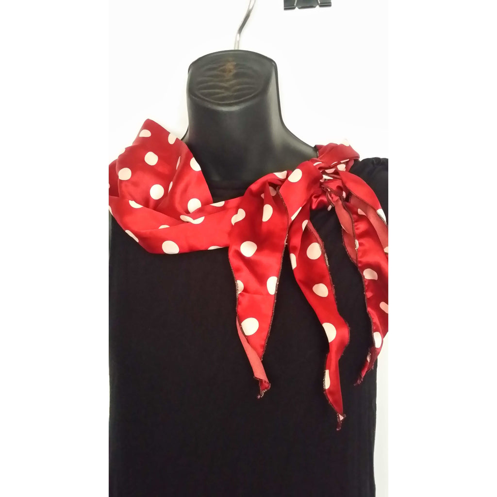 Fabric Scarf- Red with White Polka Dots- Satin Polyester
