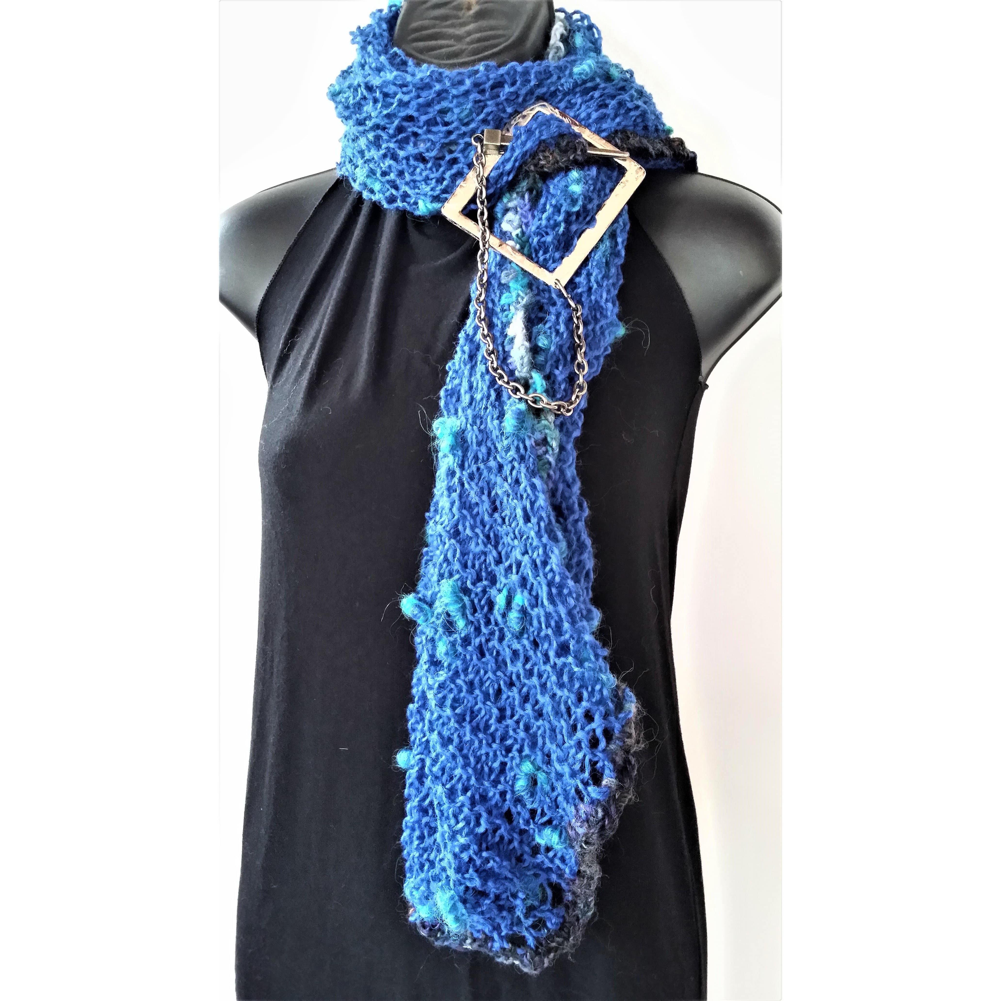Scarf- Azure Blue- Knitted- Winter