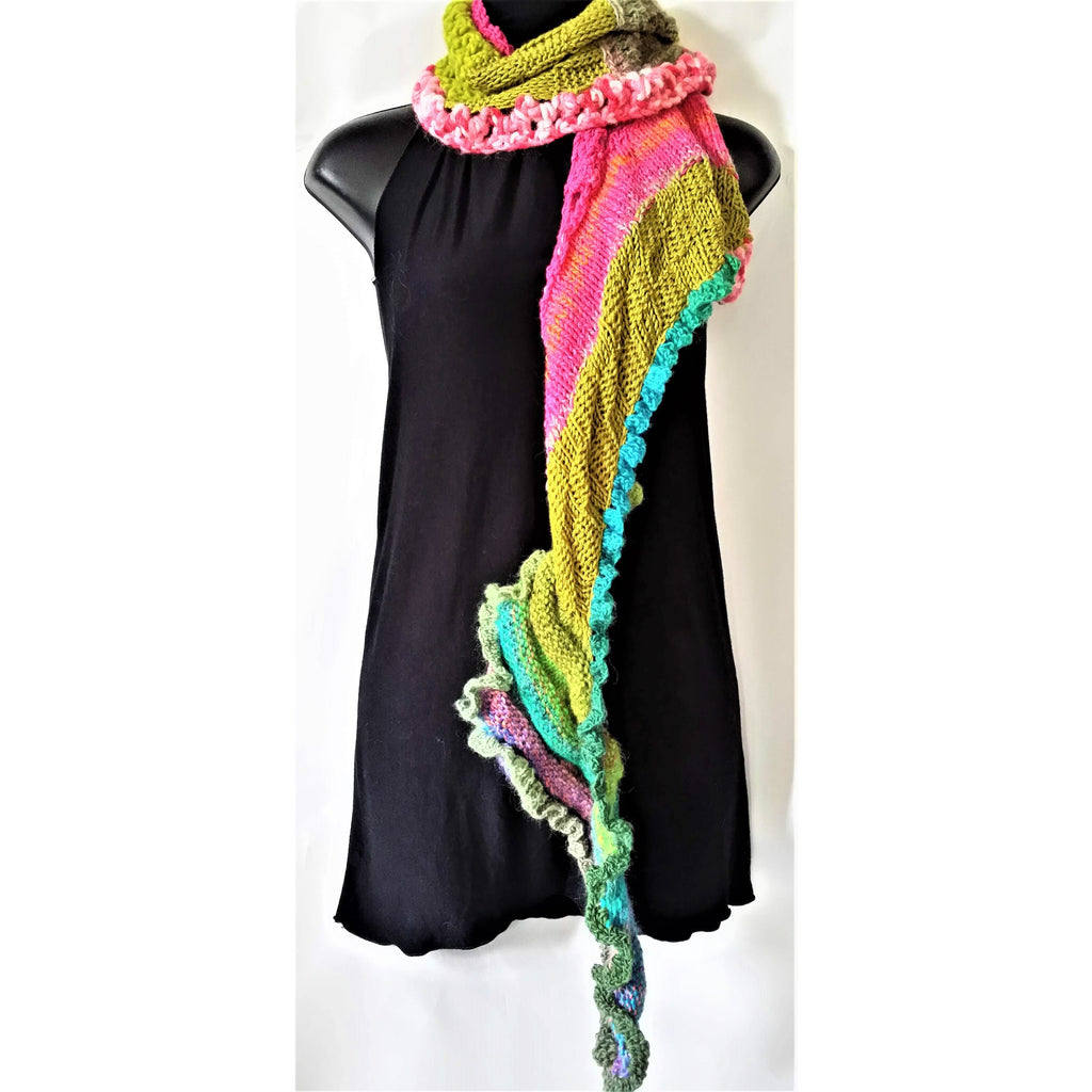 Scarf- Multi coloured- Wool rich- Crazy Crochet / Knitted- 3 Seasons
