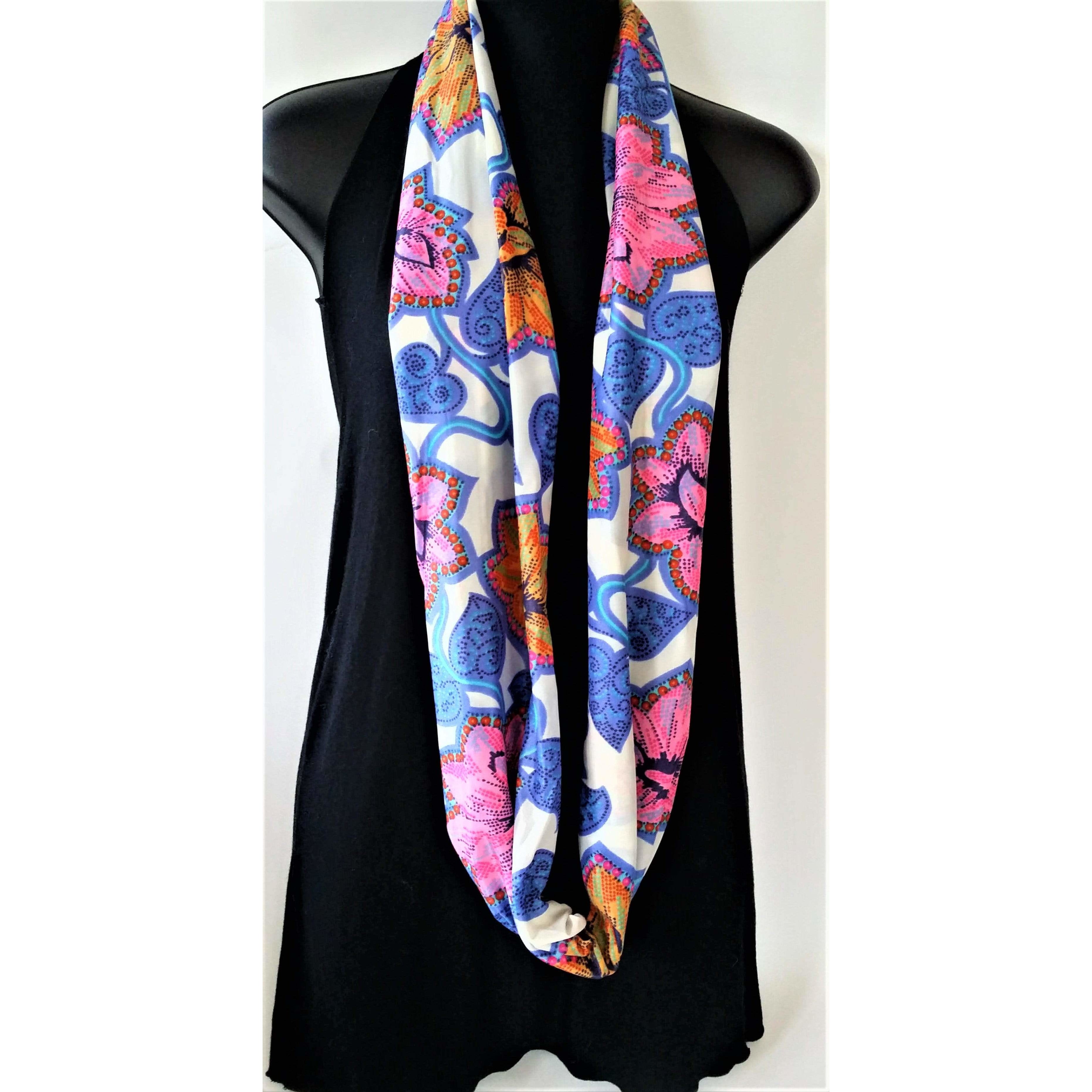 Infinity Scarf- Muti-Coloured Floral Design- Retro Fabric- Nylon