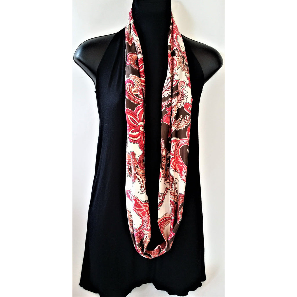 Infinity Scarf- Paisley Design- Pink / Brown Tones- Polyester