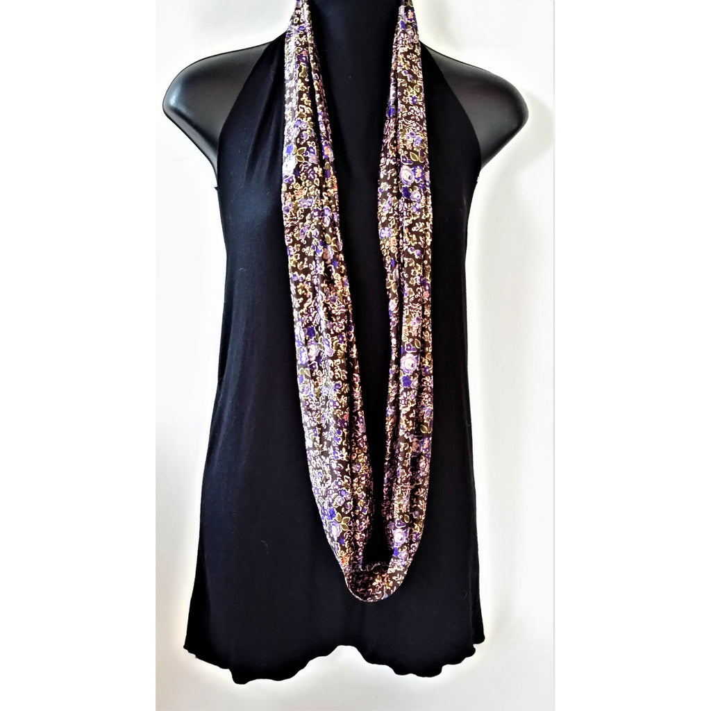 Infinity Scarf- Purple / Blue tones- Floral Print - Polyester