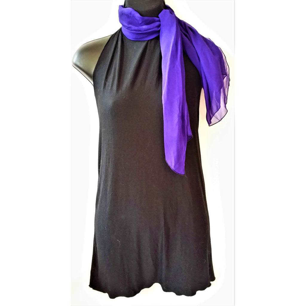 100%  Silk Georgette Scarf- Purple- With Black Contrasting edges- Light and flowing soft drape