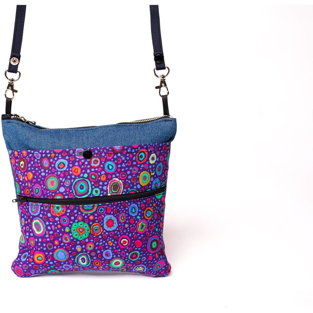 Up-styled denim bag- Small/Medium Bag- Coloured print for pocket- Zipper for closure