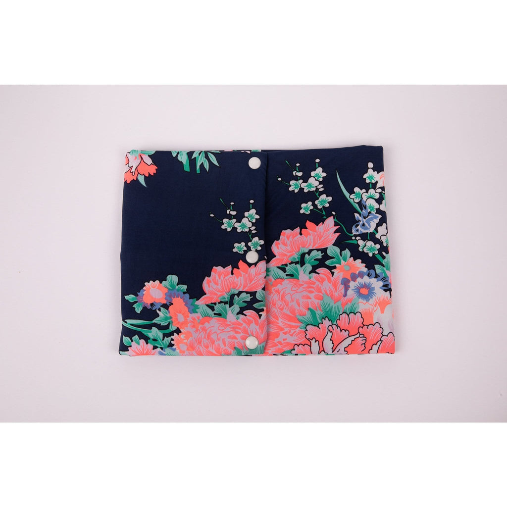 Japanese floral, navy blue pink, neck warmer- White Metal Snaps