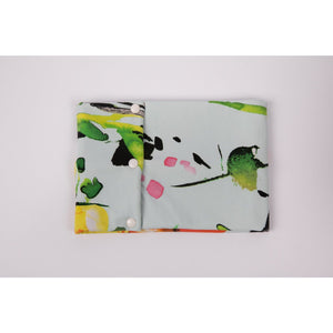 Abstract design, white, pink and green, neck warmer- White Snaps