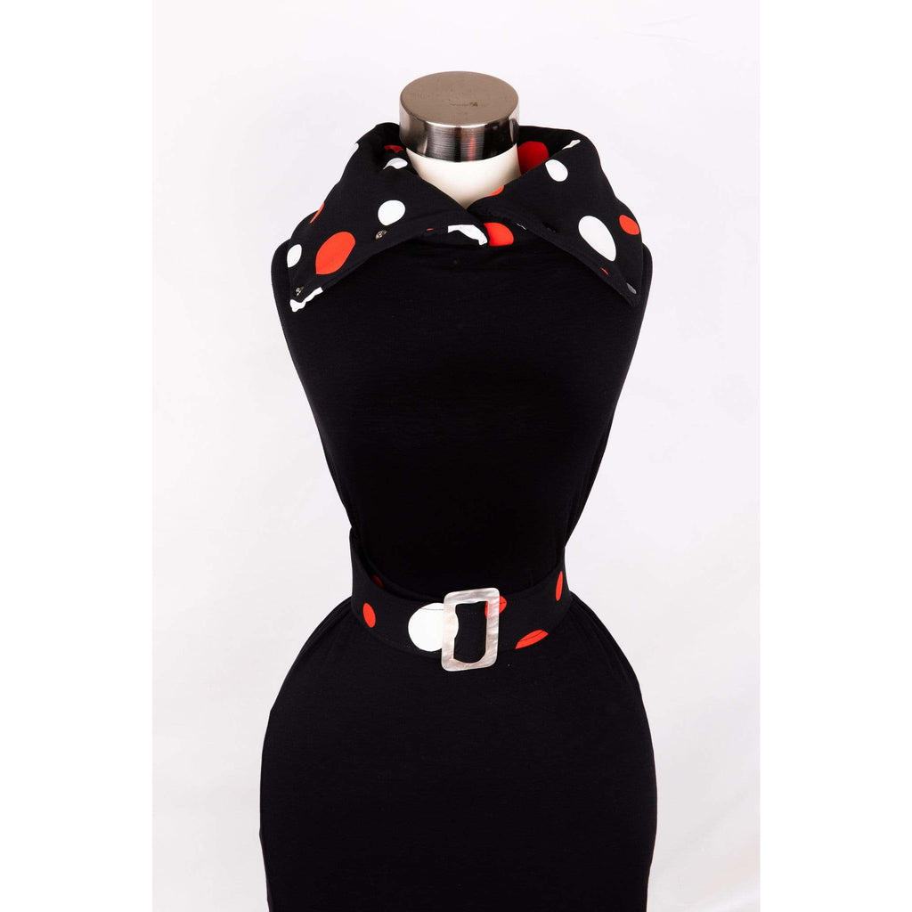 Combination Neck Warmer and Belt complimentary matching pouch (that attaches to belt)- Red and white dots