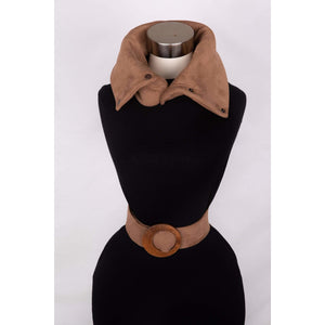 Combination Neck Warmer and Belt with free matching pouch (that attaches to belt)- Mid brown faux suede.