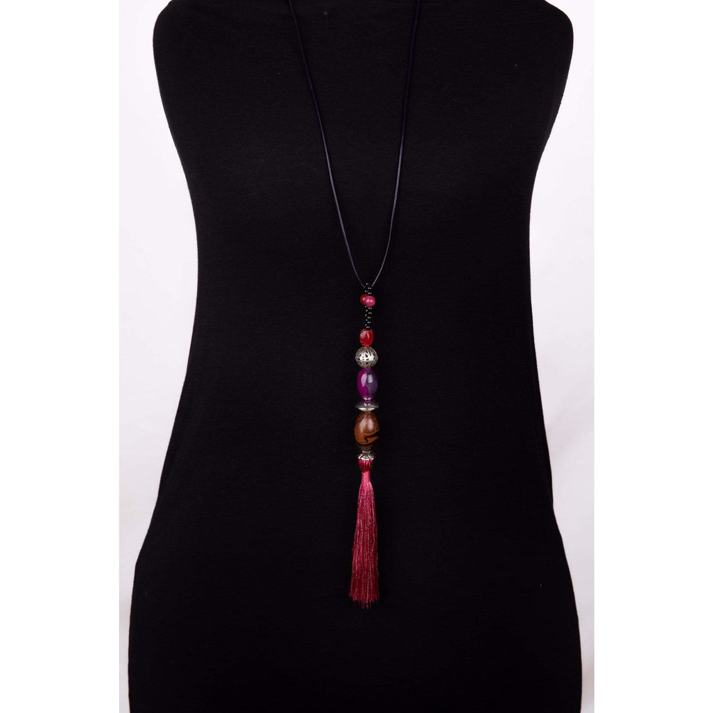 Maroon Tassel Pendant- Costume Jewellery