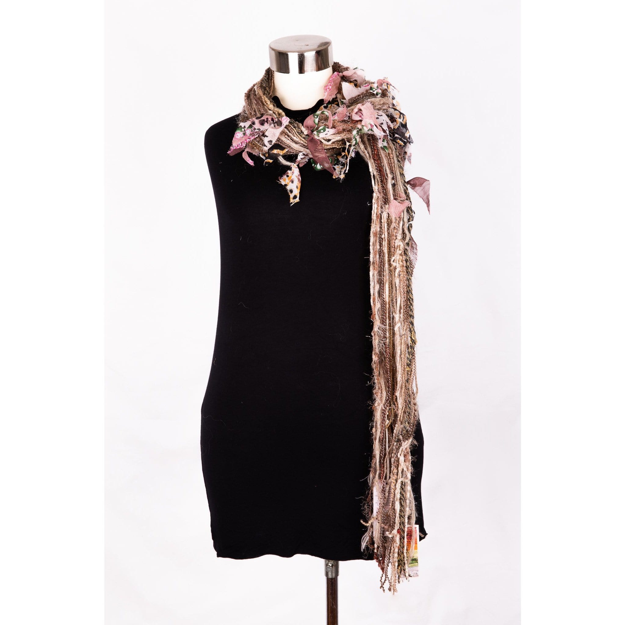 Scarf- Brown/ Cream/ Beige- Knotted multi-textile with lavender coloured leaf embellishments-Autumn/ Winter