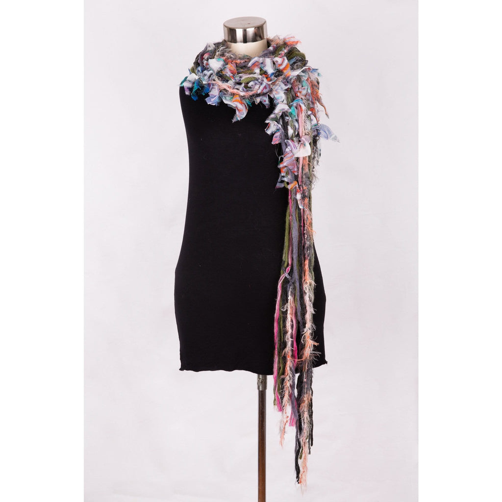 Scarf- Dusty multi- coloured- Knotted multi-textile with leaf embellishments-Autumn/ Winter