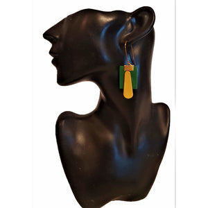Leather Earrings- Green and Gold GO AUSTRALIA! + Online women’s store