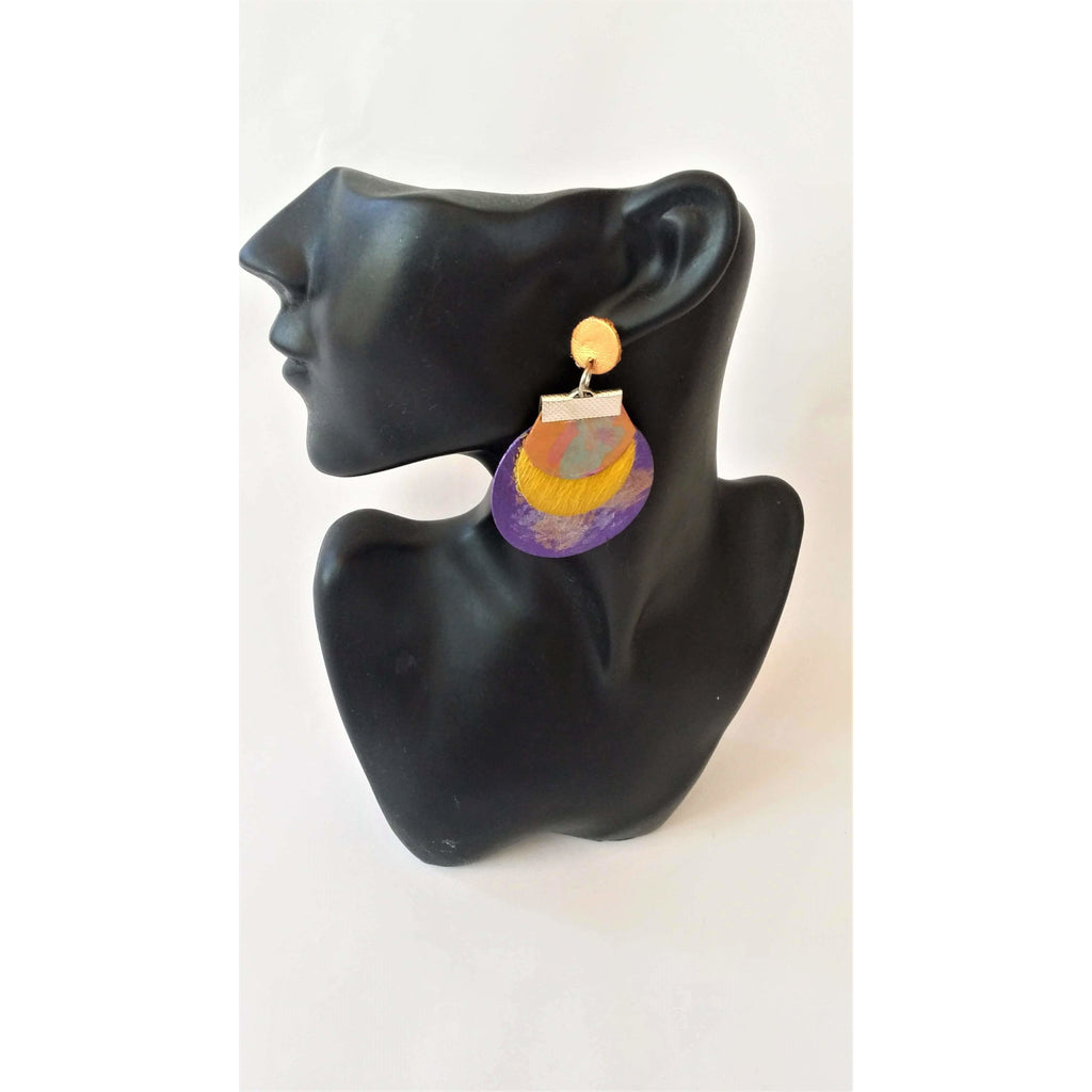 Leather Earrings- Yellow and Purple + Online women’s store